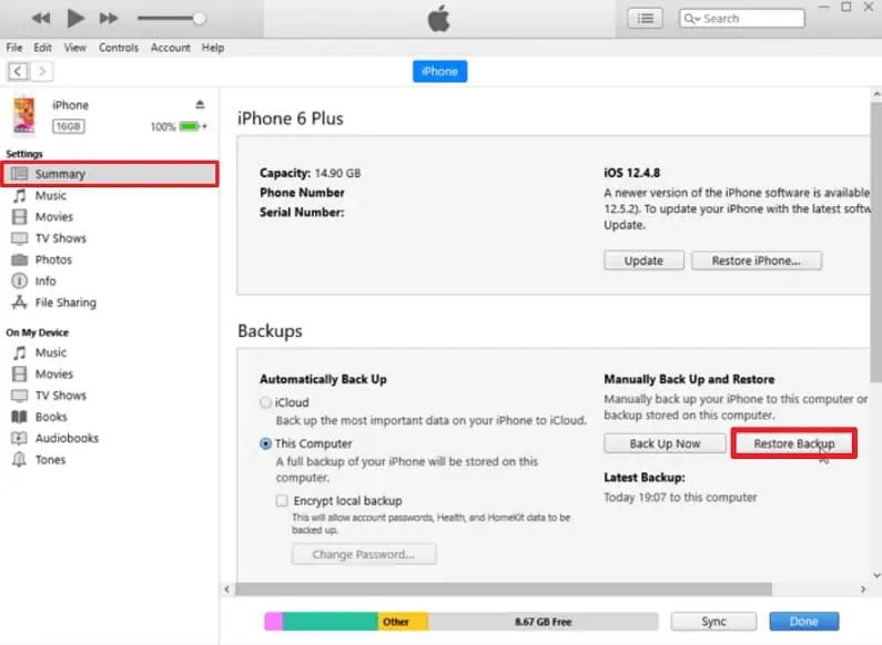 restore data from file