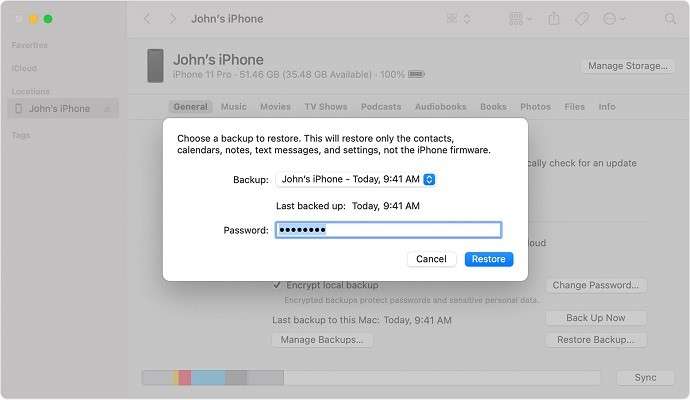 restore iphone using finder on mac 