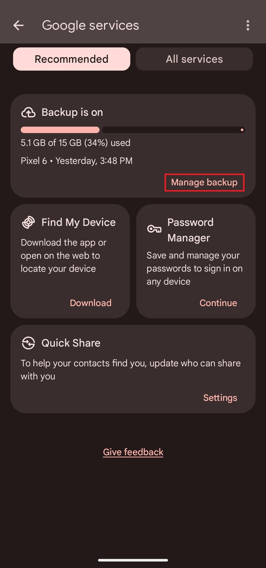 tap manage backup 