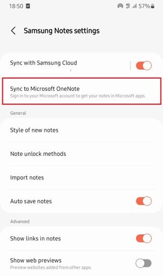 how to sync samsung notes to microsoft onenote