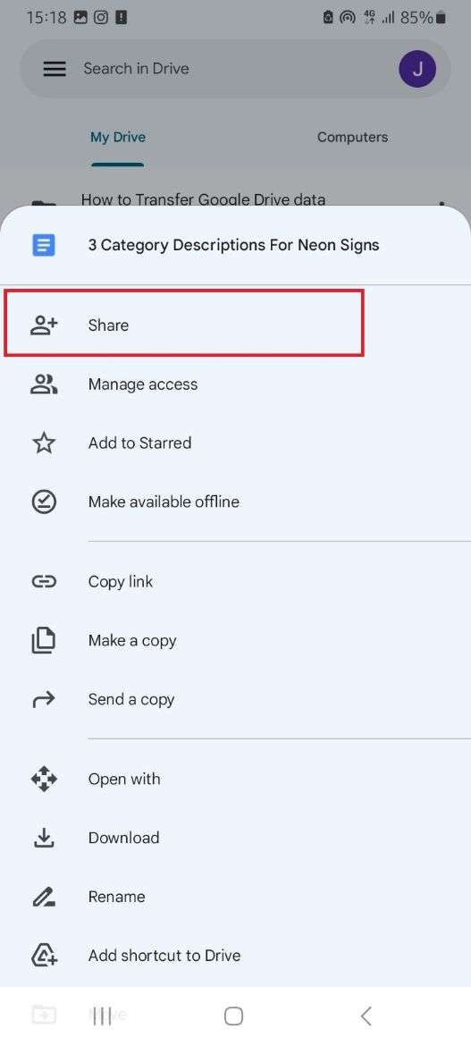 share option via google drive