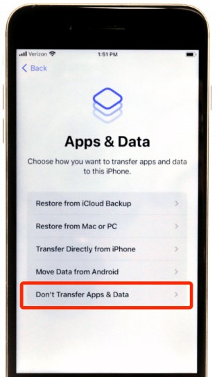 choose not to transfer apps and data if you have no backup when setting up new iphone