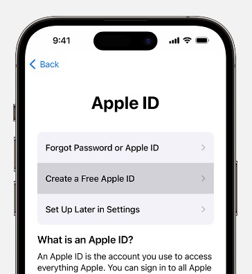 choose to create a free apple id