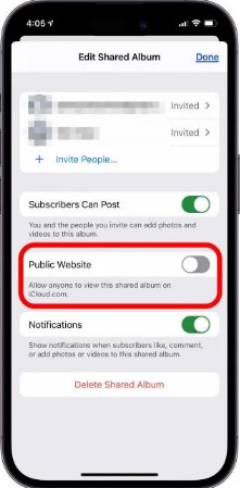 turn on public website to share your album