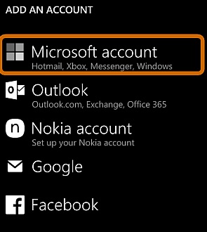 microsoft account option