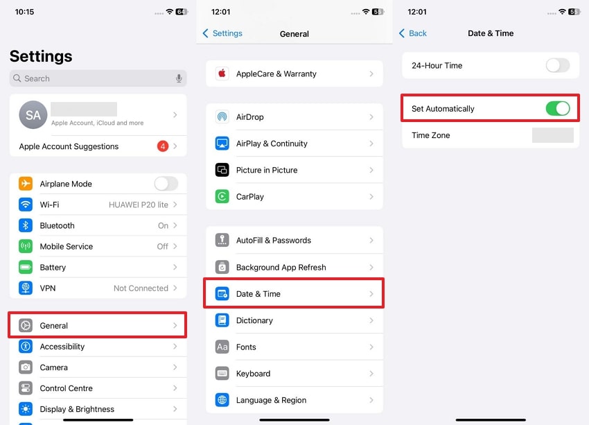 toggle set automatically date and time