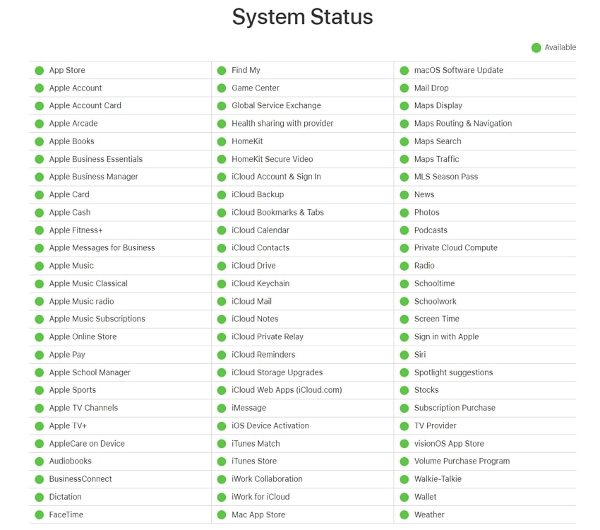 check icloud server status