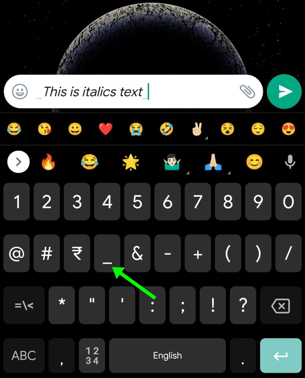 italic text style for whatsapp 