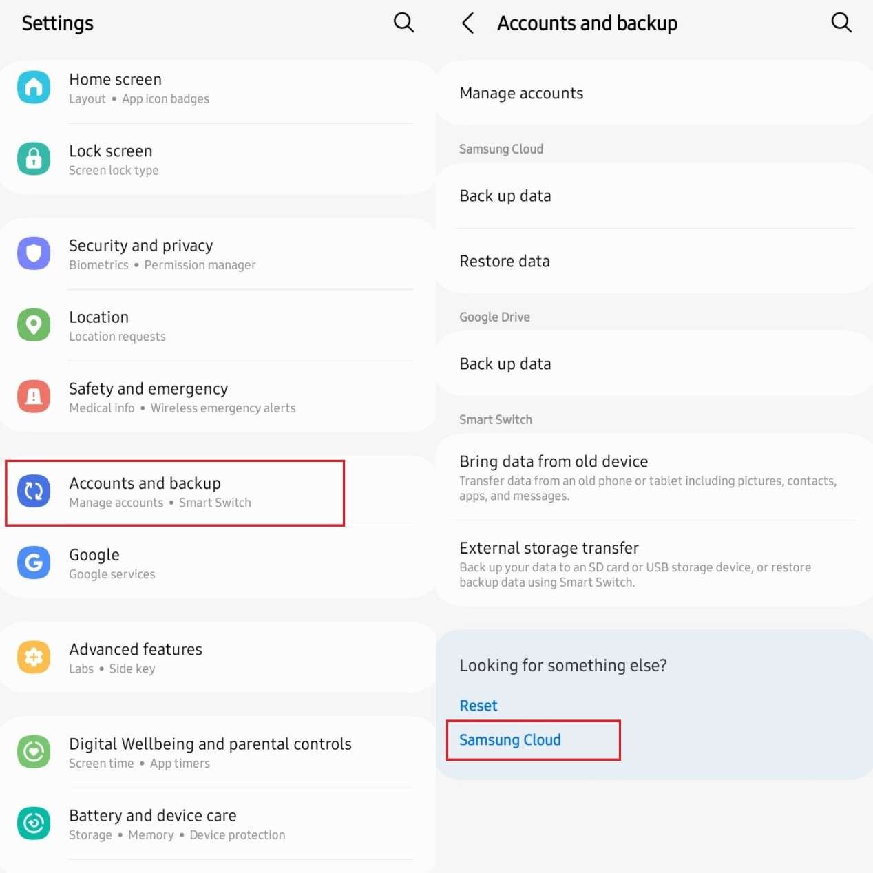 samsung cloud backup via settings