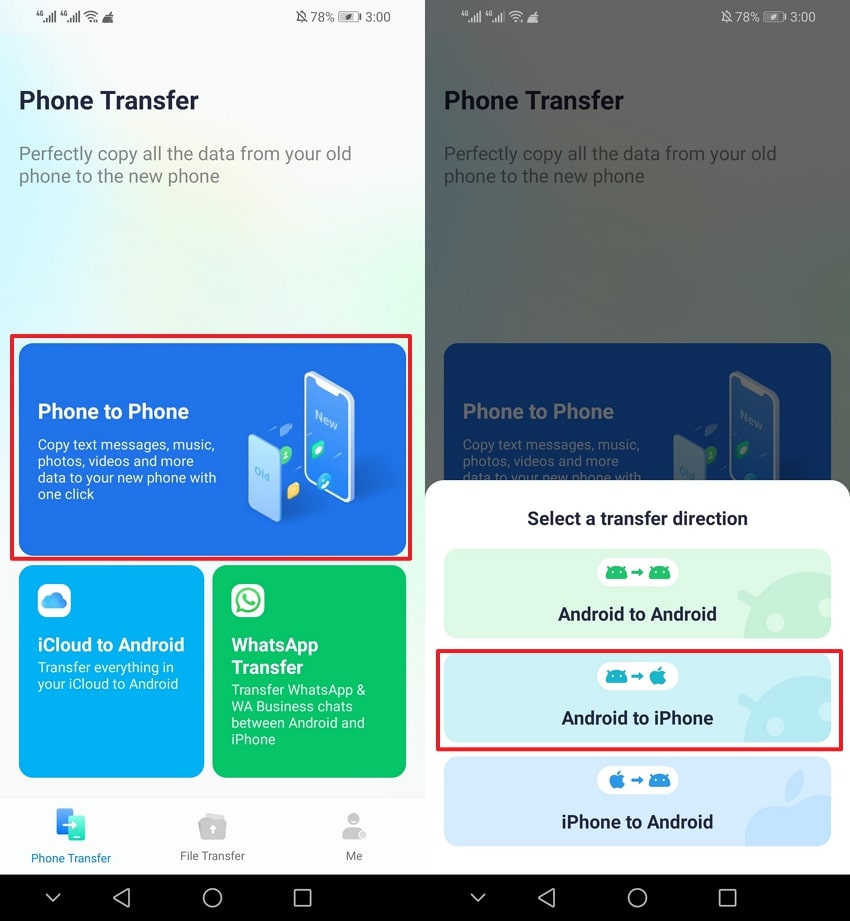 process android to iphone transfer