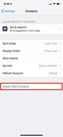 contacts app option to share