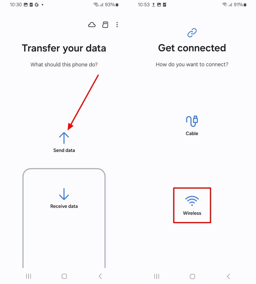 tap send data and wireless 