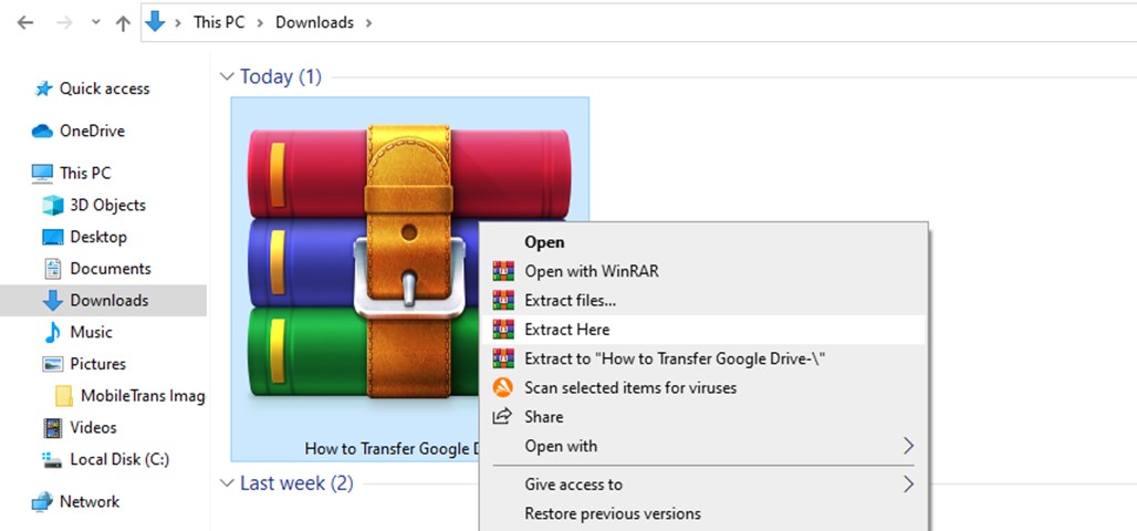 how to extract google drive data to another account