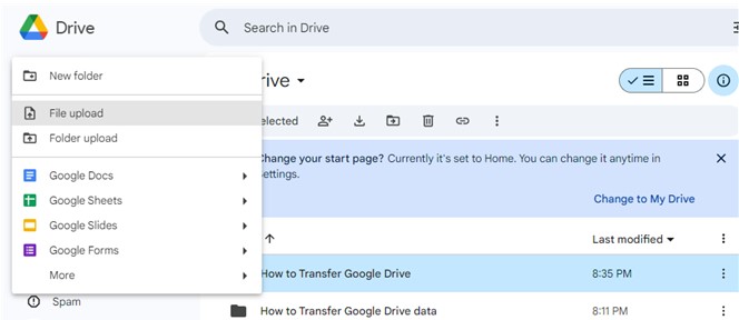 how to upload data to google drive