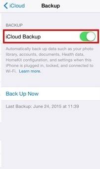 ative a funcionalidade de backup do iCloud.  