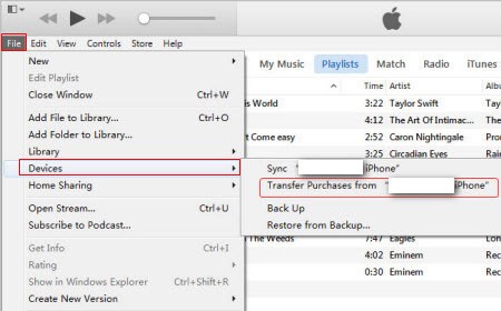 clique em dispositivos no arquivo para transferir compras de música do iPad para o Mac