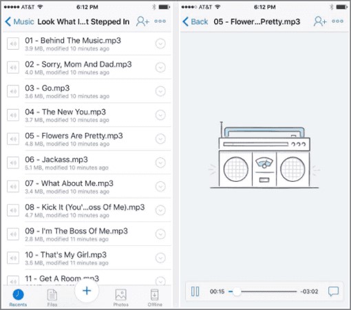 log in to dropbox on your new ipod and find your recently transferred music 