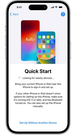 move data from samsung to iphone - iphone quick start screen