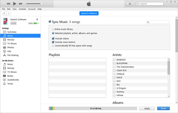 how to sync samsung data to iphone via itunes