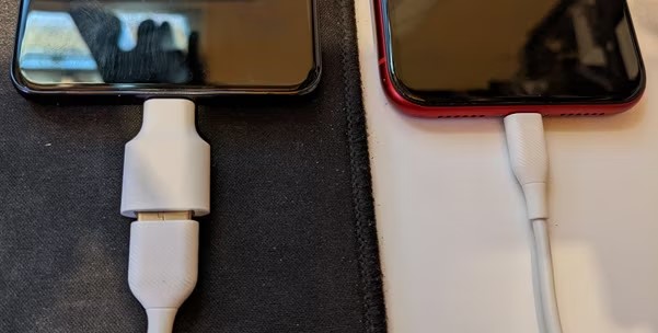 connect your iphone to the android using usb to lightning cable and adapter