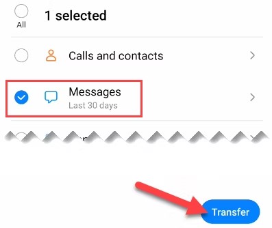 select messages and then tap transfer