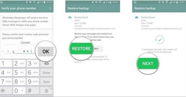restore a backup to transfer whatsapp from iphone to android without cable