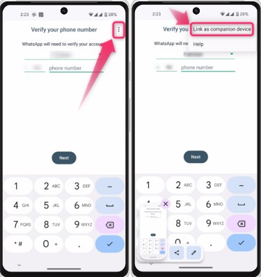 tap the more button and choose link as companion device