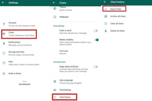 choose the export chat option to transfer whatsapp chats from android to iphone without a computer