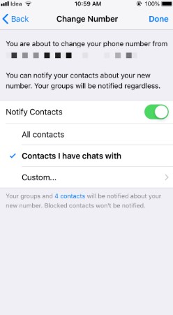 activer le bouton pour notifier à vos contacts que vous avez un nouveau numéro de téléphone