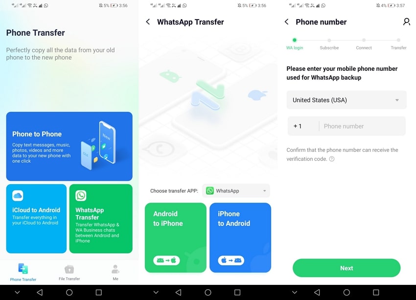 conduct android to iphone whatsapp transfer 