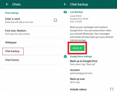 chat backup and backup options