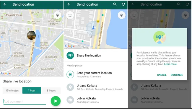 whatsapp location in IOS or Android