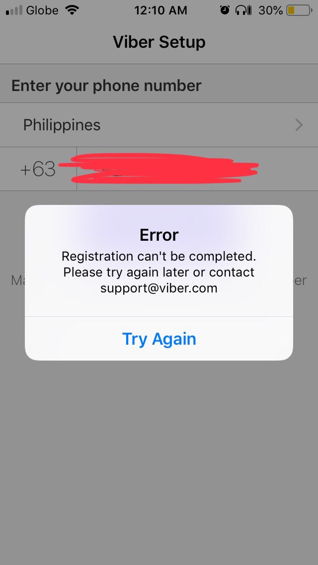 viber registration cannot be completed