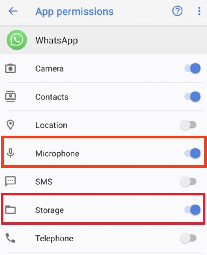 microphone and storage toggle options