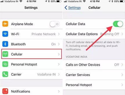 turn cellular data off and then back on