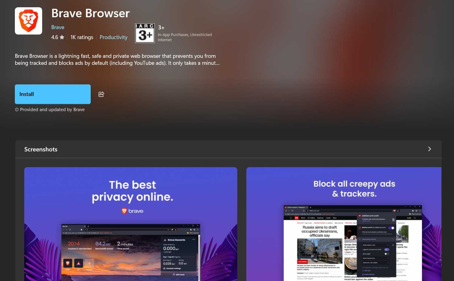 brave browser install option