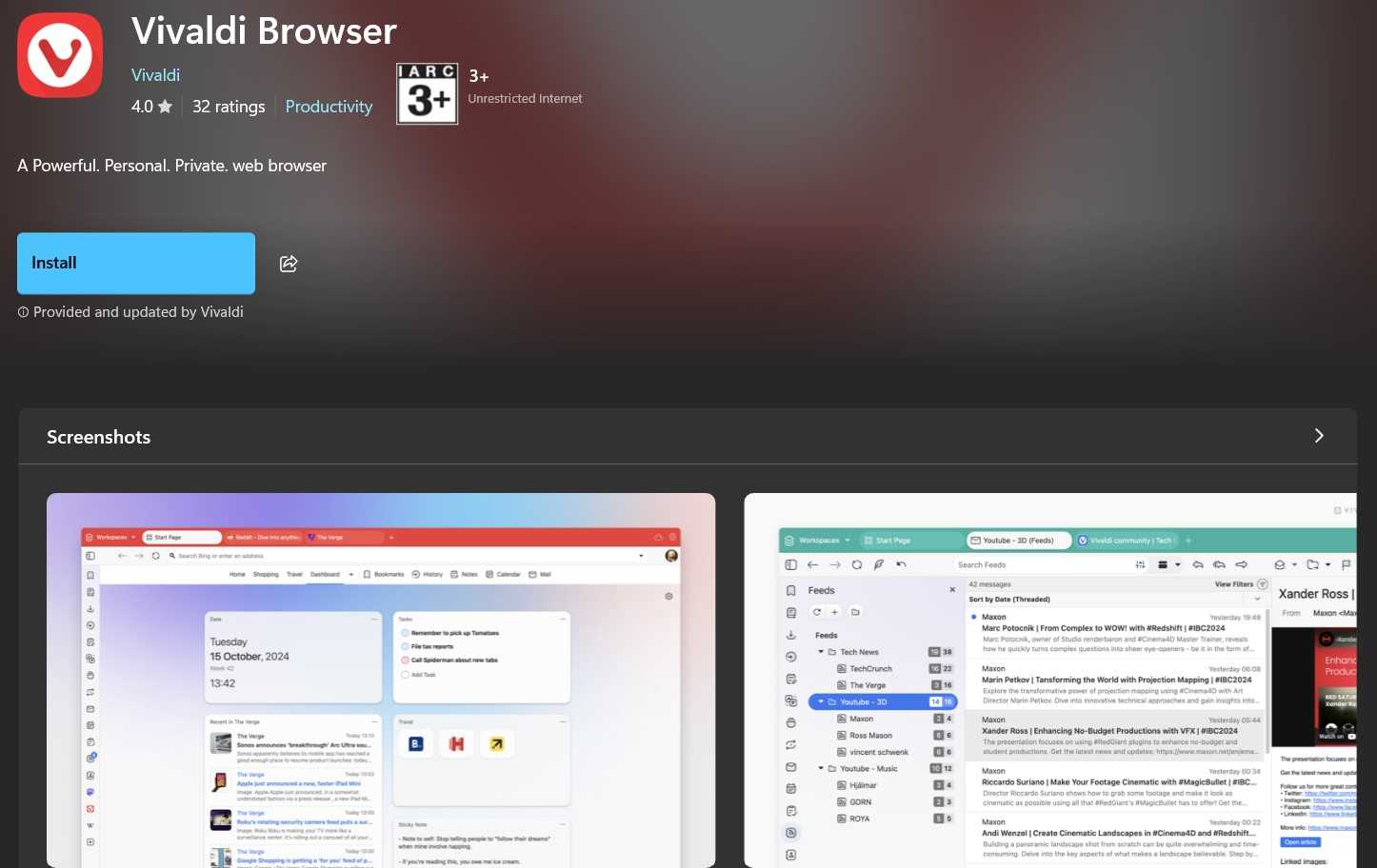 vivaldi browser install option