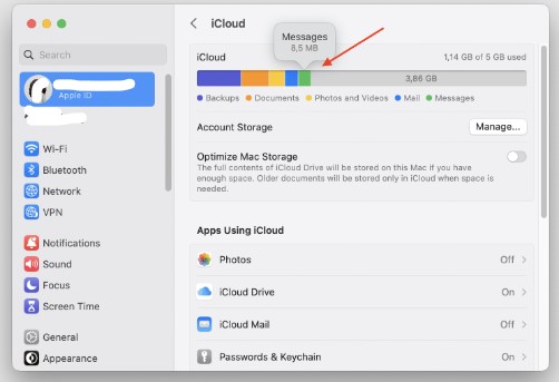 revisa el uso de almacenamiento de icloud en mac