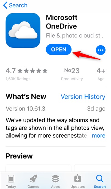 app store open option