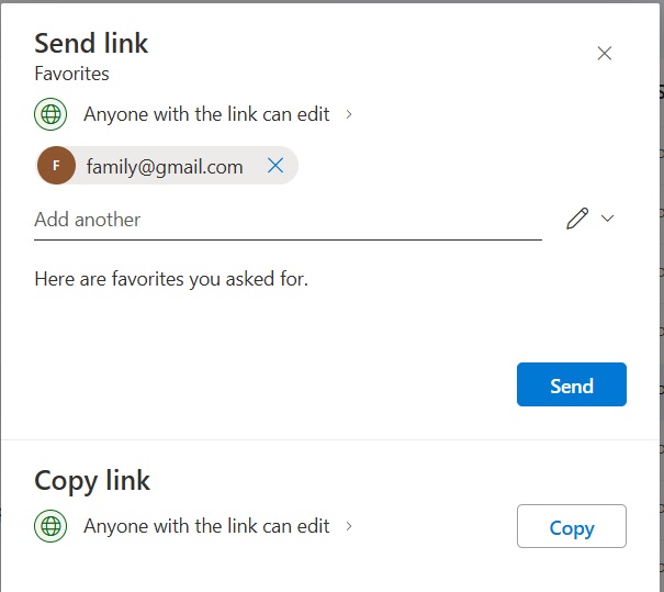 send and copy link options