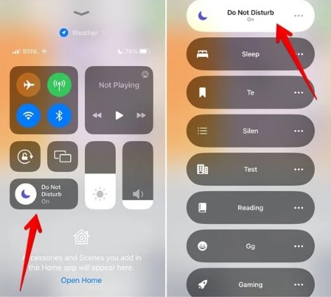 manage the dnd and silent modes from the control center on iphone