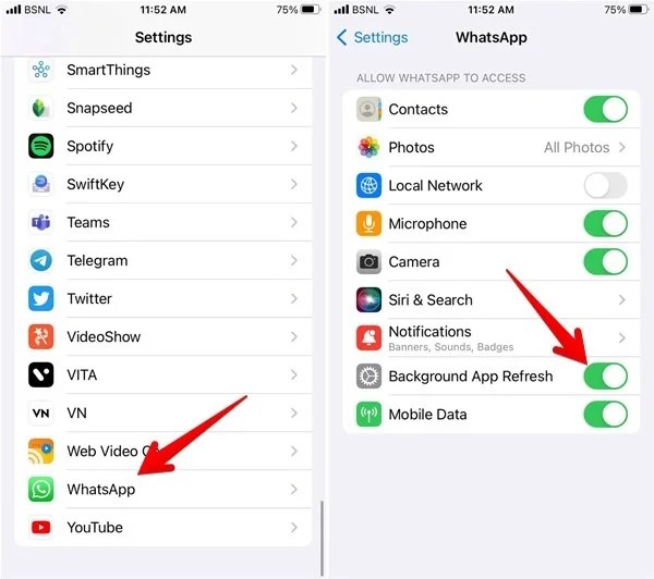 turn on background data for whatsapp