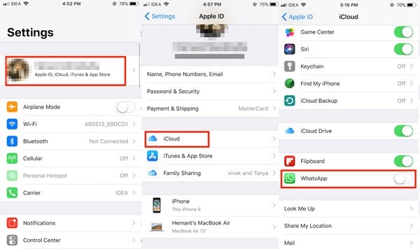 turn on icloud drive and whatsapp in your old iphone 