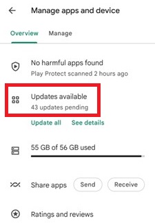 updates available option