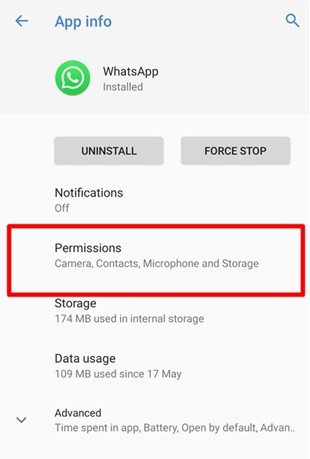 whatsapp permission option