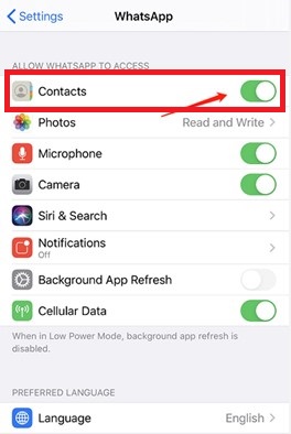 contacts option