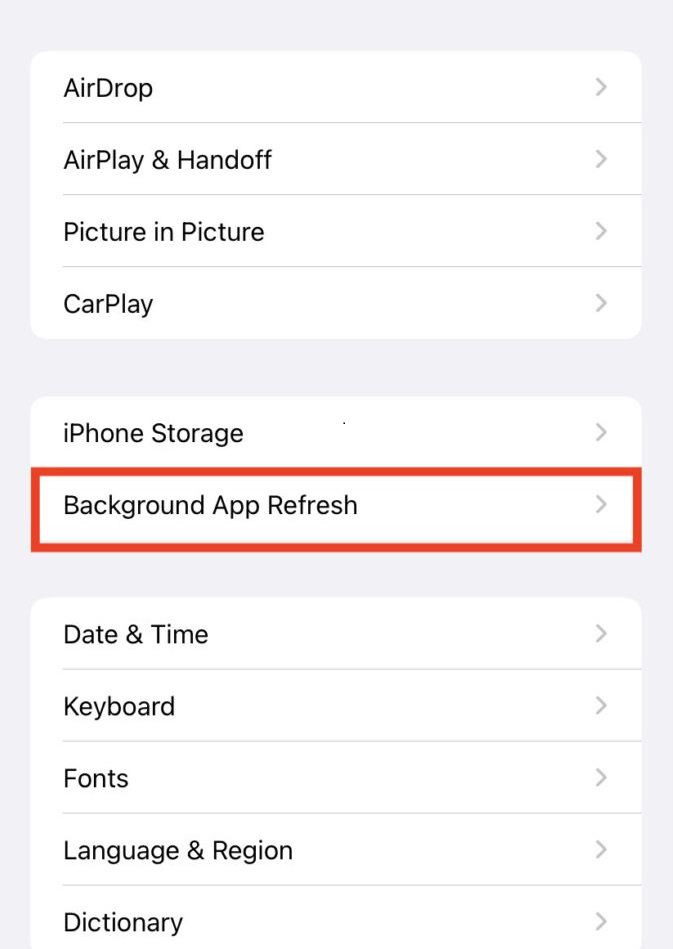 background app refresh option