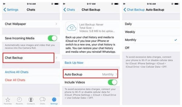 chat backup and auto backup options