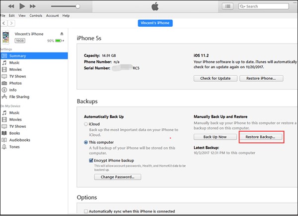 itunes back transfer user interface