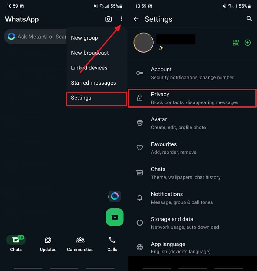 access privacy settings of whatsapp